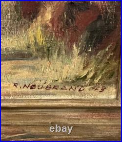Vintage R. Neubrand Signed Oil Painting Cabin in Forest 1943 Landscape Art