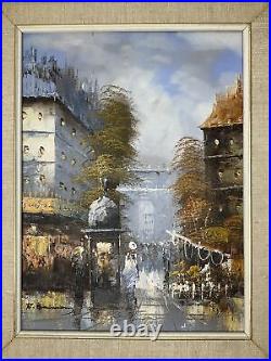 Vintage R Simon Paris Street Oil Painting Framed Art arch of triumph Signed