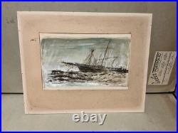 Vintage Rainy Coastal Dry Dock Scene Study Signed A. J. Bogdanove