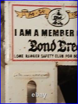 Vintage Rare Bond Bread Lone Ranger Painted Metal Bicycle Topper Sign Kids