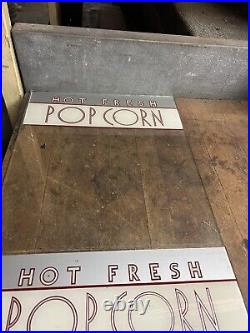 Vintage Rare Old Original Hot Fresh Popcorn Machine Reverse Painted Glass Signs