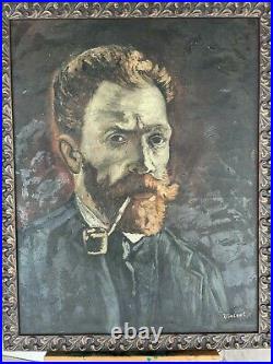 Vintage Rare Self Portrait VINCENT VAN GOGH, Oil on Canvas Signed Vincent