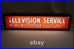 Vintage Rca Television Service Victor Tubes & Parts Reverse Painted Glass Sign