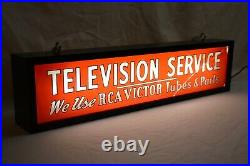 Vintage Rca Television Service Victor Tubes & Parts Reverse Painted Glass Sign