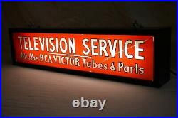 Vintage Rca Television Service Victor Tubes & Parts Reverse Painted Glass Sign