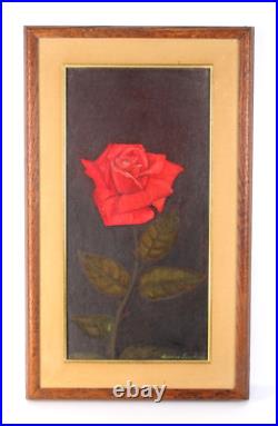 Vintage Red Rose Floral Oil Painting Signed Illegible