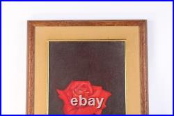 Vintage Red Rose Floral Oil Painting Signed Illegible