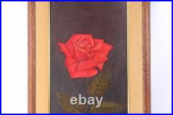 Vintage Red Rose Floral Oil Painting Signed Illegible