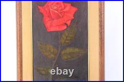 Vintage Red Rose Floral Oil Painting Signed Illegible