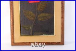 Vintage Red Rose Floral Oil Painting Signed Illegible