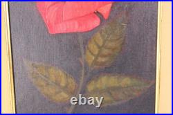 Vintage Red Rose Floral Oil Painting Signed Illegible