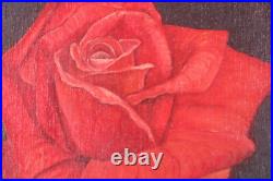 Vintage Red Rose Floral Oil Painting Signed Illegible