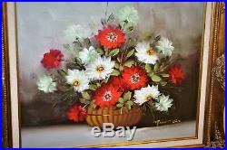 Vintage Robert Cox Large Original Oil Painting Red White Flowers Listed Artist