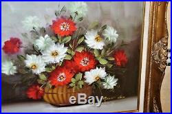 Vintage Robert Cox Large Original Oil Painting Red White Flowers Listed Artist