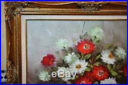 Vintage Robert Cox Large Original Oil Painting Red White Flowers Listed Artist