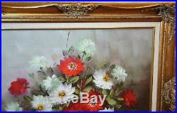 Vintage Robert Cox Large Original Oil Painting Red White Flowers Listed Artist