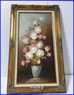 Vintage Robert Cox Signed Oil Painting Floral Vase Authentic Large Frame 30x18