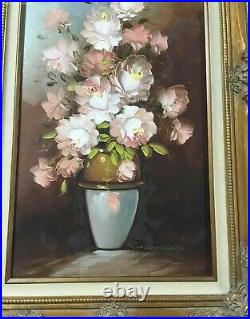Vintage Robert Cox Signed Oil Painting Floral Vase Authentic Large Frame 30x18