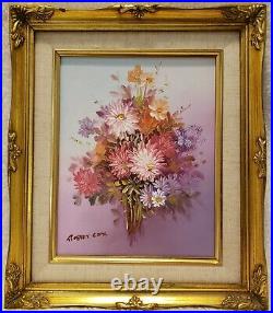 Vintage Robert Cox Signed Oil Painting Flowers Vase Framed Botanical Floral