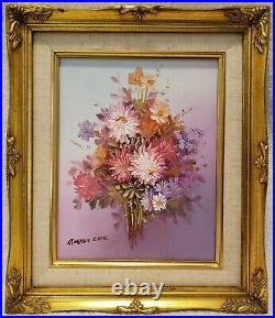 Vintage Robert Cox Signed Oil Painting Flowers Vase Framed Botanical Floral