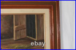 Vintage Roosters And Chickens Farmyard Oil Painting Signed M. Aaron