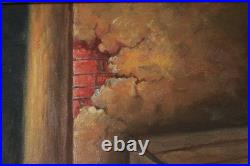 Vintage Roosters And Chickens Farmyard Oil Painting Signed M. Aaron
