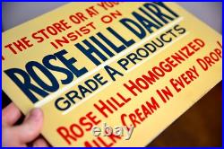 Vintage Rose Hill Dairy Farm Painted Sign Original Grade A Milk Cow Cattle old