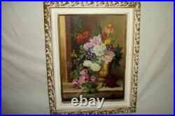 Vintage Roses Floral Oil Painting Ornate Frame Study Flanders School Stunning