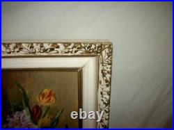 Vintage Roses Floral Oil Painting Ornate Frame Study Flanders School Stunning