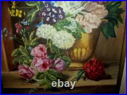 Vintage Roses Floral Oil Painting Ornate Frame Study Flanders School Stunning