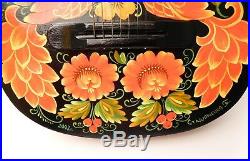 Vintage Russian acoustic 7 string guitar hand painted signed artist, 1965 USSR