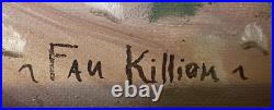 Vintage Rustic Framed Folk Art Bluebonnet Oil Painting, Signed Fan Killion