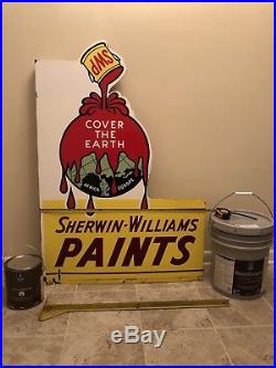 Vintage SHERWIN WILLIAMS Paints RARE Die Cut Porcelain Flanged Sign NO RESERVE