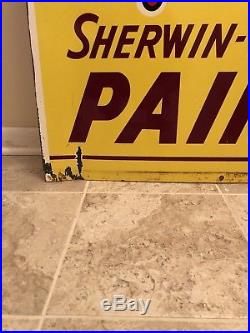 Vintage SHERWIN WILLIAMS Paints RARE Die Cut Porcelain Flanged Sign NO RESERVE