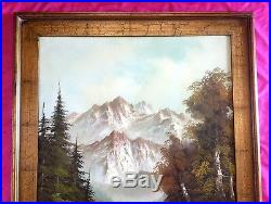 Vintage S. Hills Large Framed Oil on Canvas Painting Landscape Mountain Stream