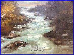 Vintage S. Hills Large Framed Oil on Canvas Painting Landscape Mountain Stream