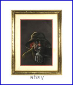 Vintage Sad Clown Pastel Painting On Paper Signed N J Hewitt
