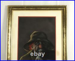 Vintage Sad Clown Pastel Painting On Paper Signed N J Hewitt