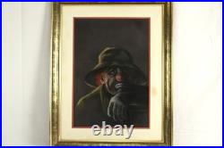 Vintage Sad Clown Pastel Painting On Paper Signed N J Hewitt