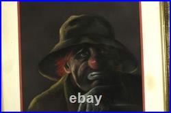 Vintage Sad Clown Pastel Painting On Paper Signed N J Hewitt