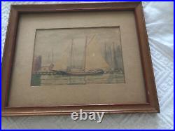 Vintage Sailboat Watercolor Painting Signed By Whitney Myron Hubbard 9x 11