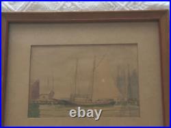 Vintage Sailboat Watercolor Painting Signed By Whitney Myron Hubbard 9x 11