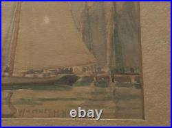 Vintage Sailboat Watercolor Painting Signed By Whitney Myron Hubbard 9x 11