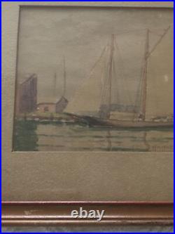 Vintage Sailboat Watercolor Painting Signed By Whitney Myron Hubbard 9x 11