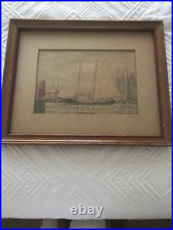 Vintage Sailboat Watercolor Painting Signed By Whitney Myron Hubbard 9x 11