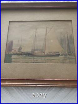 Vintage Sailboat Watercolor Painting Signed By Whitney Myron Hubbard 9x 11