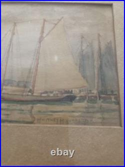 Vintage Sailboat Watercolor Painting Signed By Whitney Myron Hubbard 9x 11