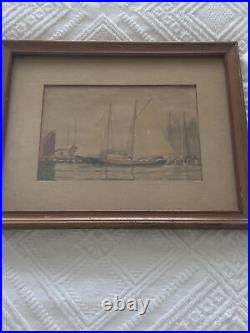 Vintage Sailboat Watercolor Painting Signed By Whitney Myron Hubbard 9x 11