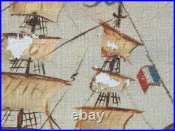 Vintage Sailing Ship French Flag Signed Oil Painting Antique Nautical Marine
