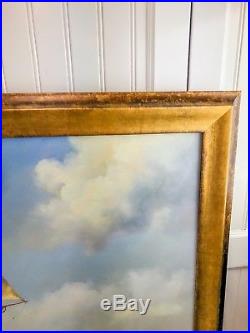 Vintage Sailing Ship Ocean Seas Framed 24X36 Traditional Oil Painting Signed
